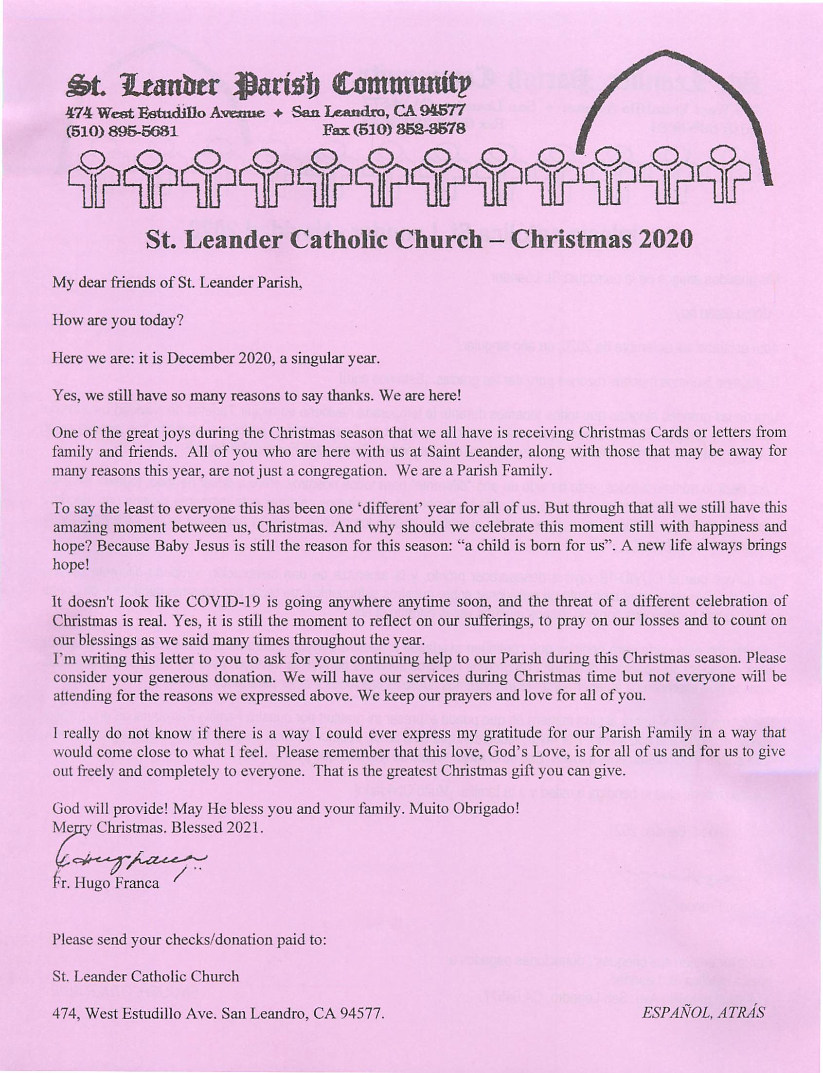 An Open Christmas Letter from our Pastor Fr. Hugo St. Leander